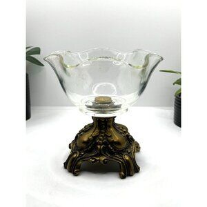 Vintage Fluted Glass and Ornate Metal Nut-Candy Dish